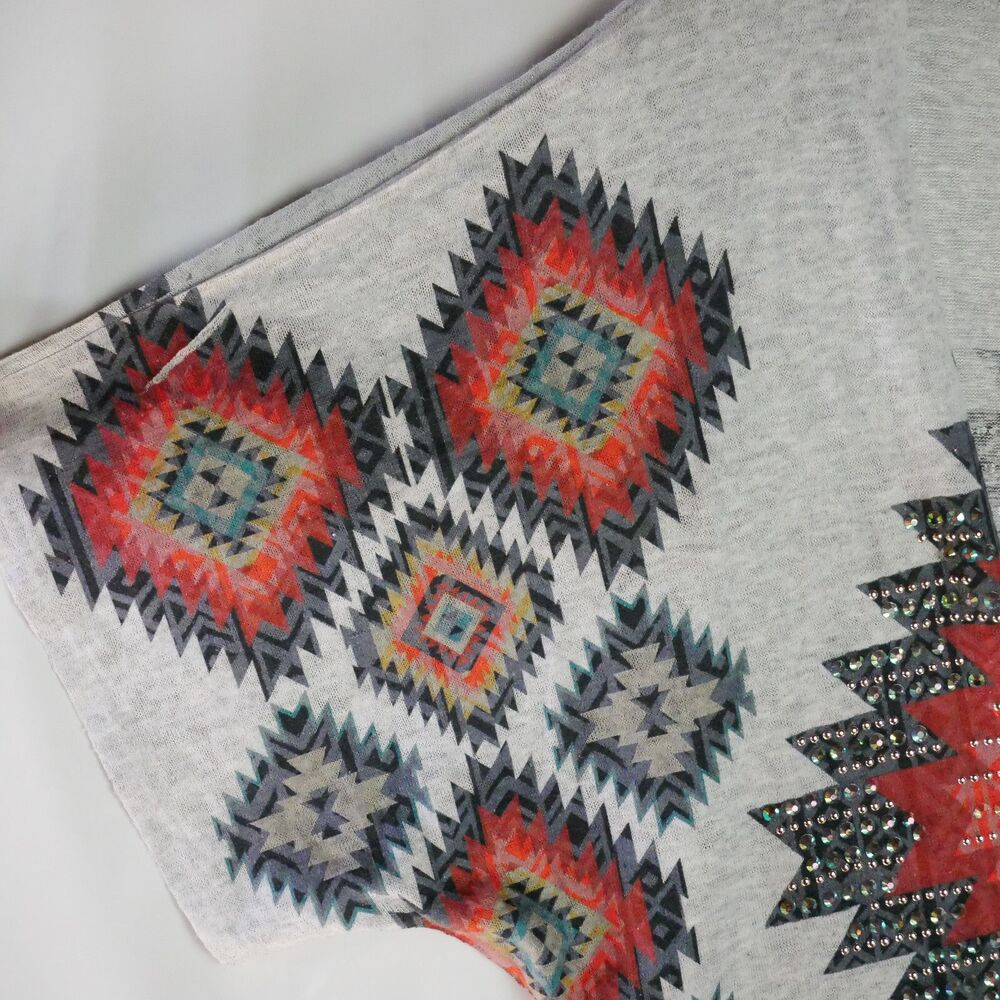 Vocal Southwest Knit Cardigan Womens Size XL Gray Jewel Studded Dolman Sleeve - Picture 3 of 11